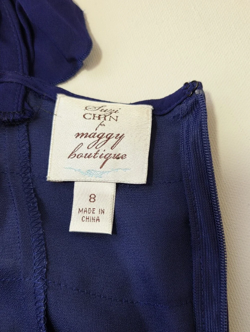 Suzi Chin Silk Dress Size 8 Blue Tiered Ruffle Cocktail Wedding Guest Y2K